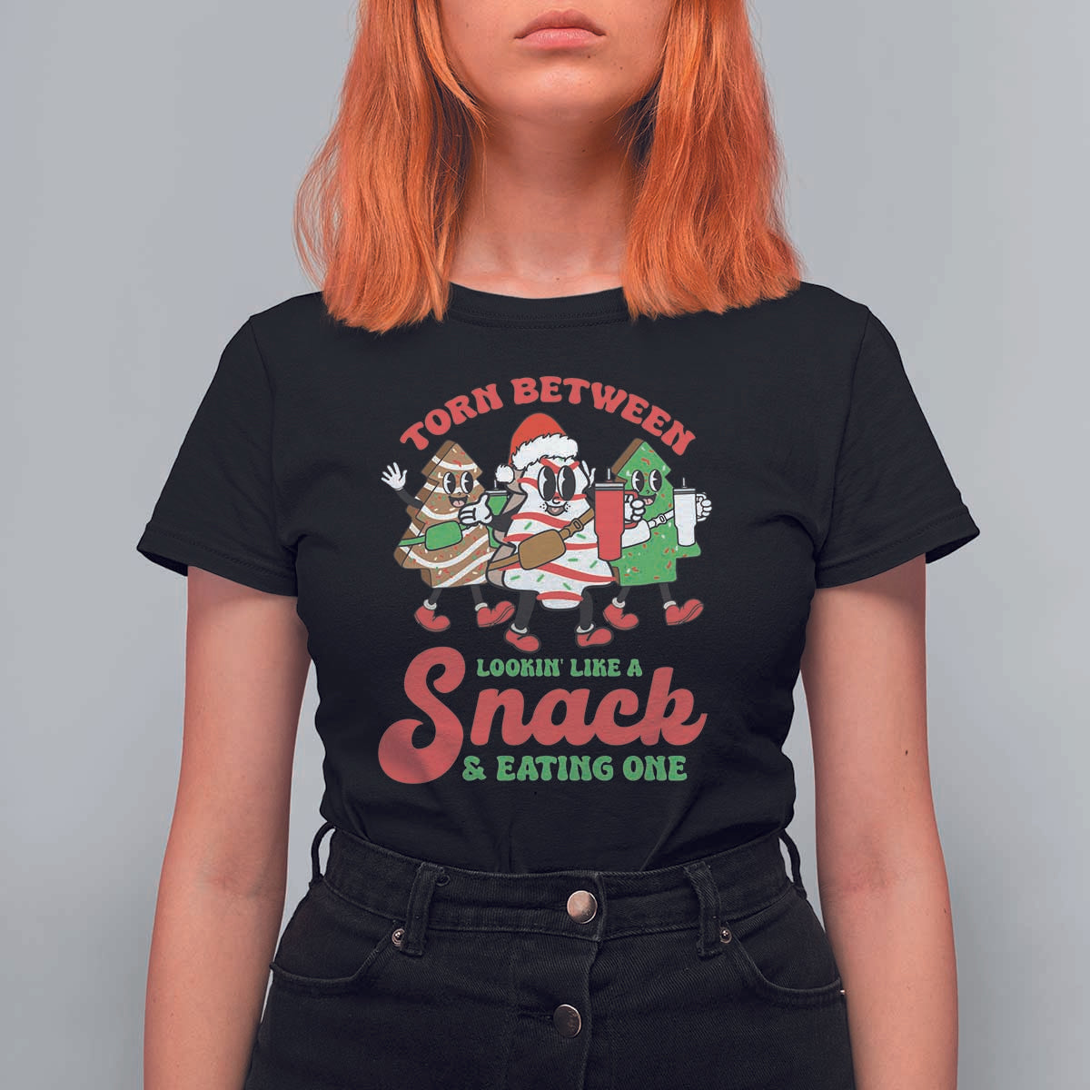Funny Christmas Cake T Shirt For Women Torn Between Looking' Like a Snack - Wonder Print Shop
