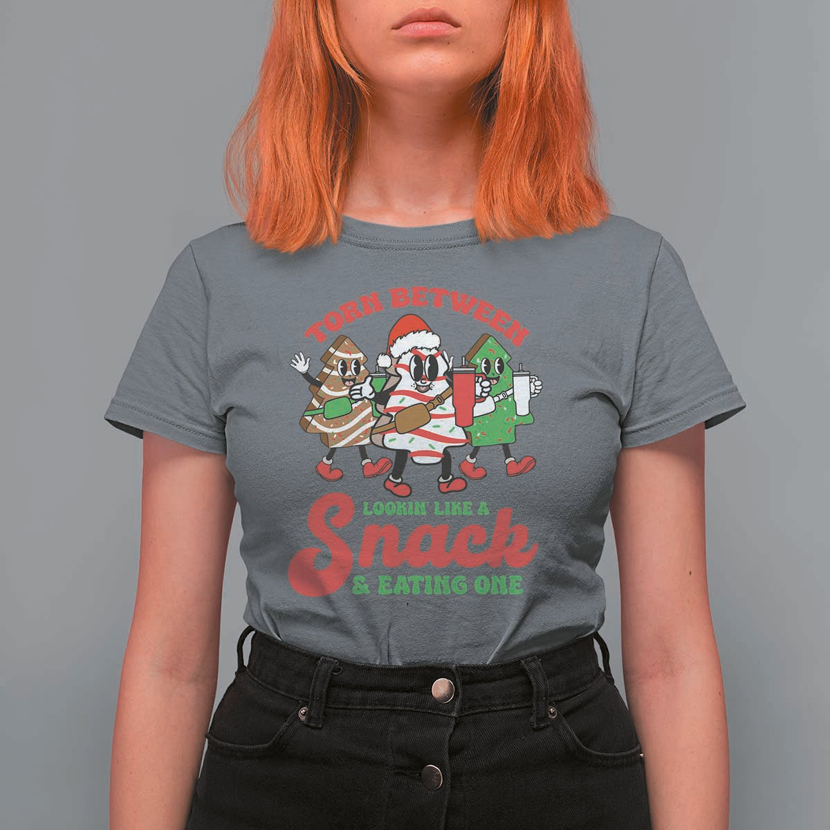 Funny Christmas Cake T Shirt For Women Torn Between Looking' Like a Snack - Wonder Print Shop