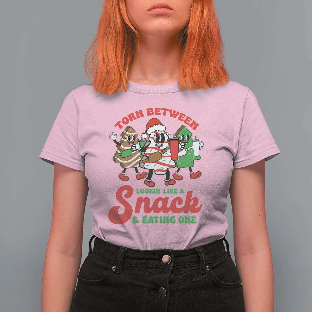 Funny Christmas Cake T Shirt For Women Torn Between Looking' Like a Snack - Wonder Print Shop
