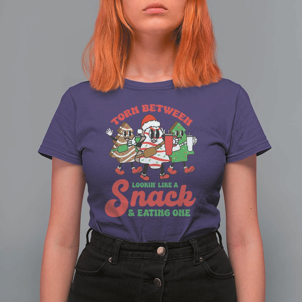 Funny Christmas Cake T Shirt For Women Torn Between Looking' Like a Snack - Wonder Print Shop