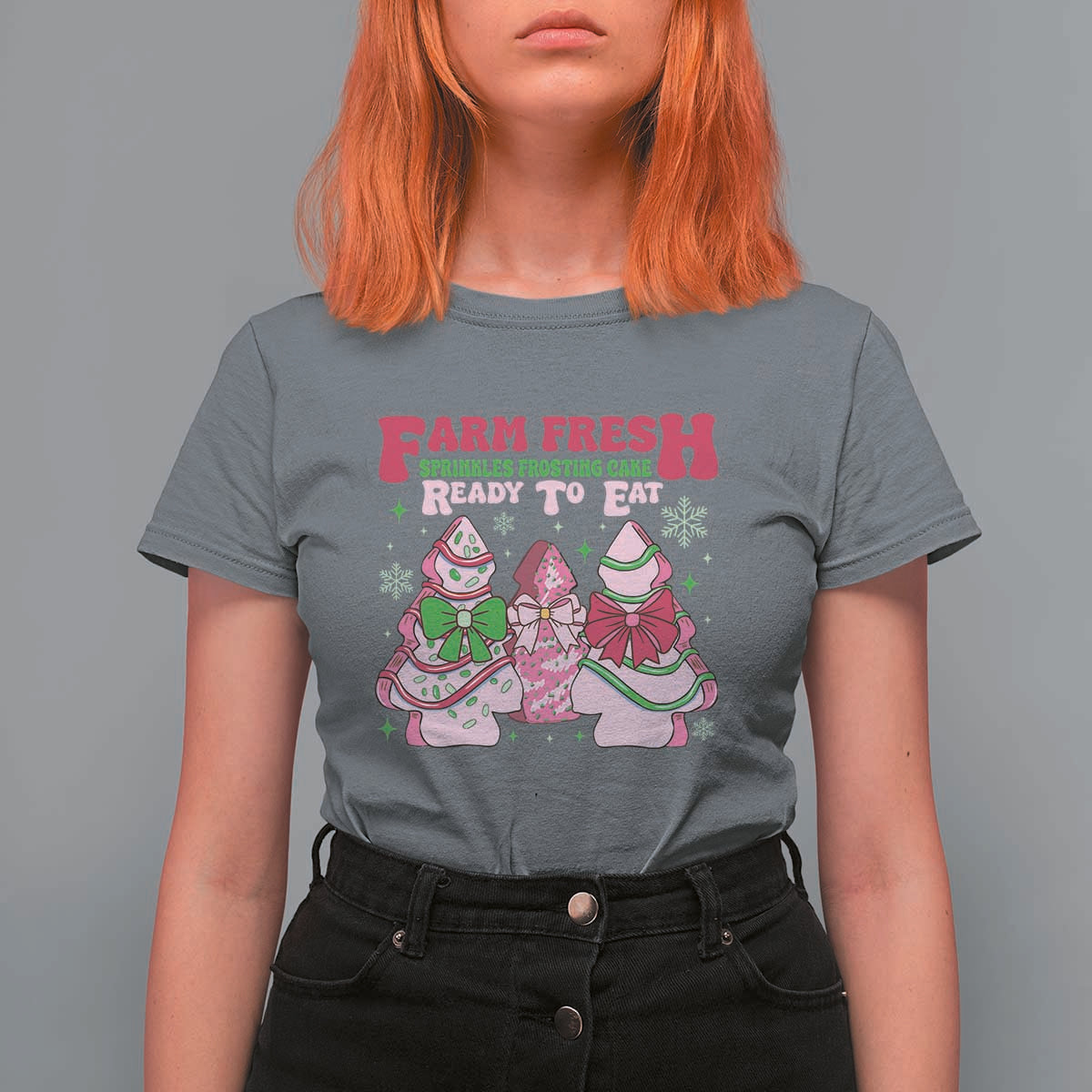 Farm Fresh Christmas Tree Cakes Coquette T Shirt For Women - Wonder Print Shop