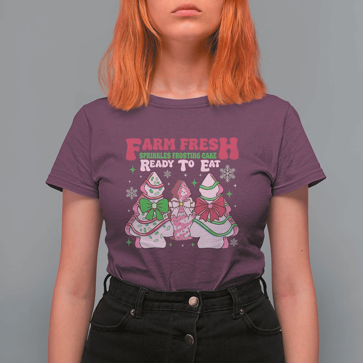 Farm Fresh Christmas Tree Cakes Coquette T Shirt For Women - Wonder Print Shop