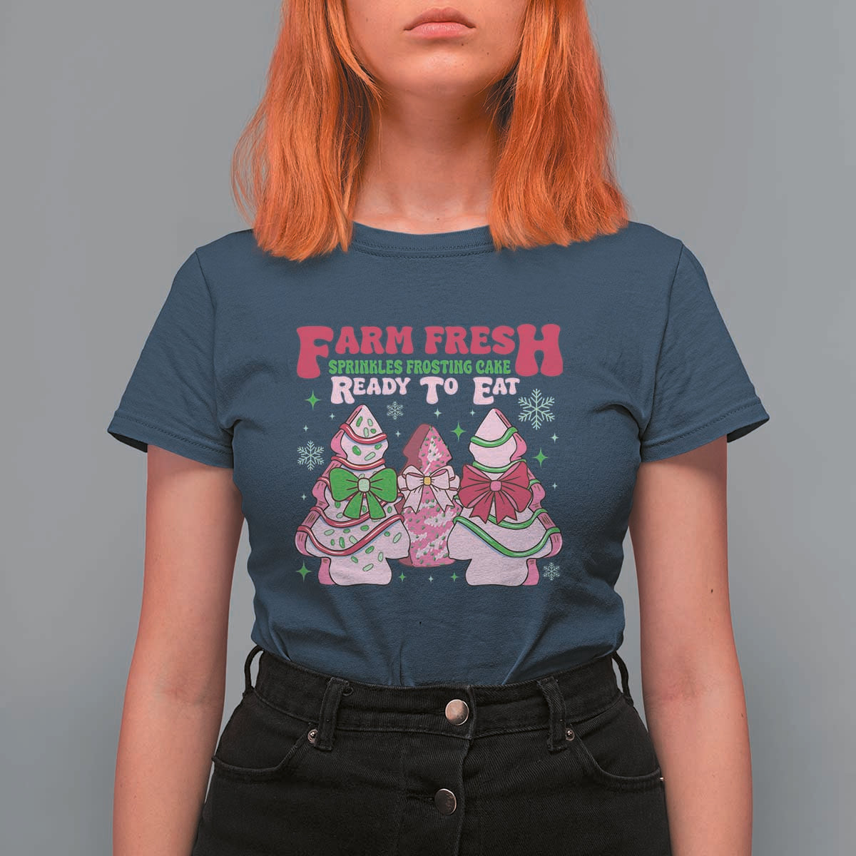 Farm Fresh Christmas Tree Cakes Coquette T Shirt For Women - Wonder Print Shop