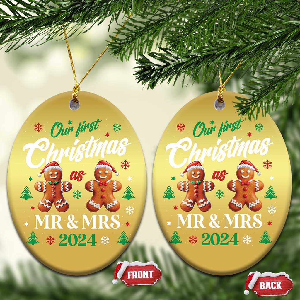 Our First Christmas As Mr Mrs 2024 Christmas Ornament Cute Gingerbread Couple - Wonder Print Shop