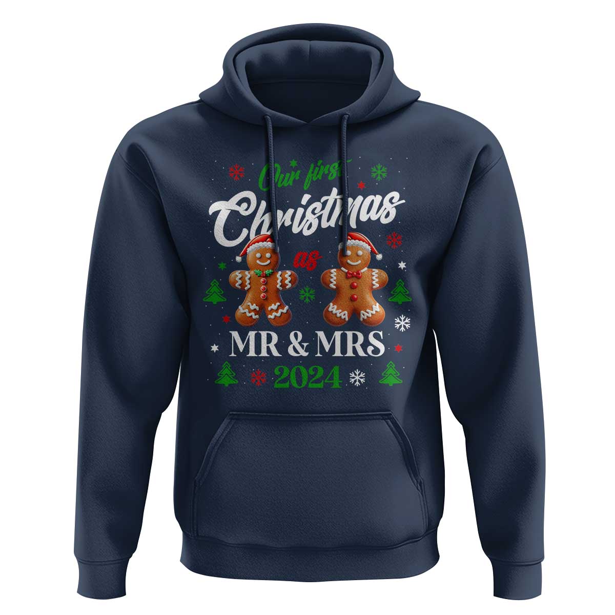 Our First Christmas As Mr Mrs 2024 Hoodie Cute Gingerbread Couple