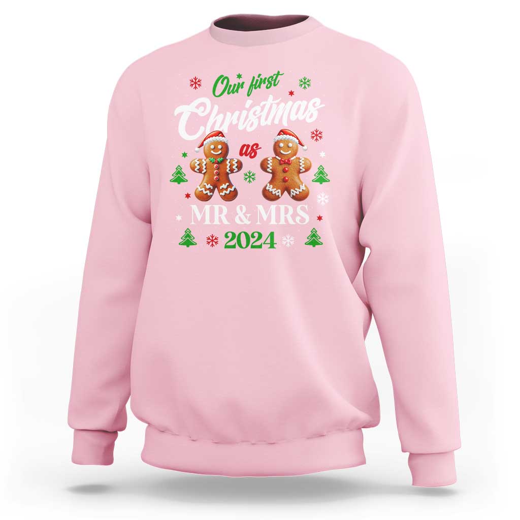 Our First Christmas As Mr Mrs 2024 Sweatshirt Cute Gingerbread Couple - Wonder Print Shop