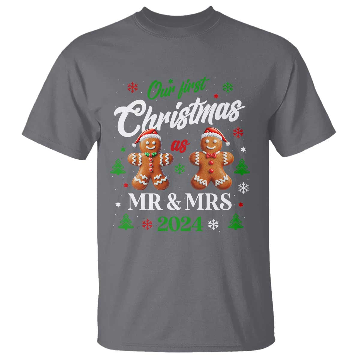 Our First Christmas As Mr Mrs 2024 T Shirt Cute Gingerbread Couple - Wonder Print Shop