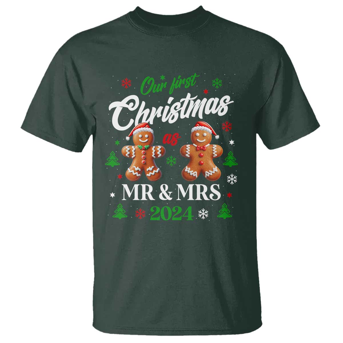 Our First Christmas As Mr Mrs 2024 T Shirt Cute Gingerbread Couple - Wonder Print Shop