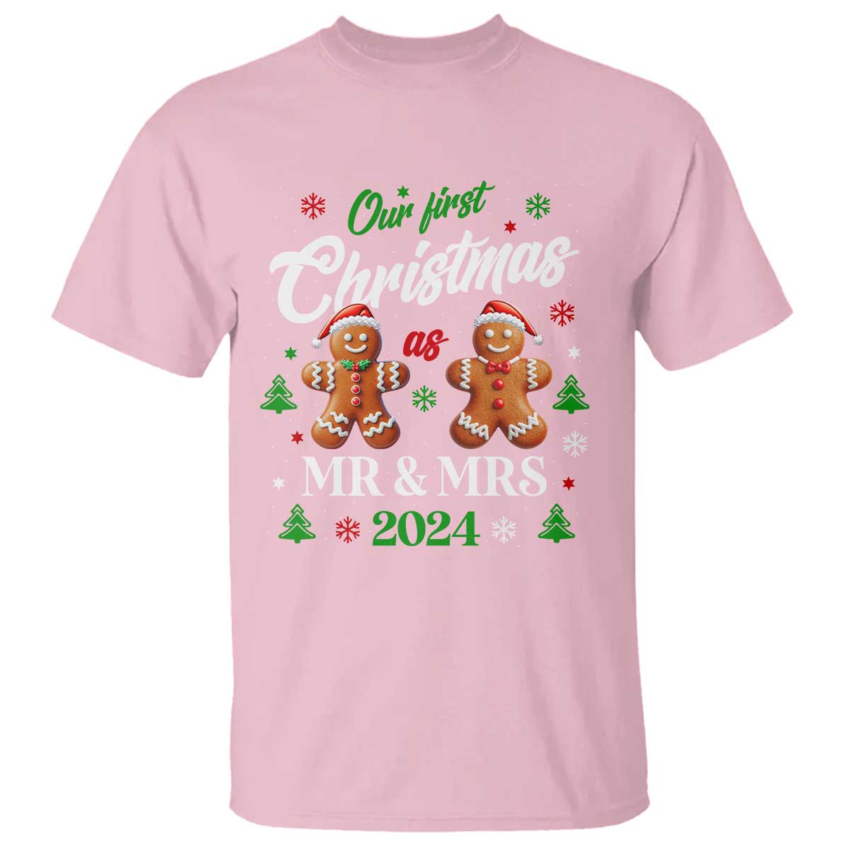 Our First Christmas As Mr Mrs 2024 T Shirt Cute Gingerbread Couple - Wonder Print Shop