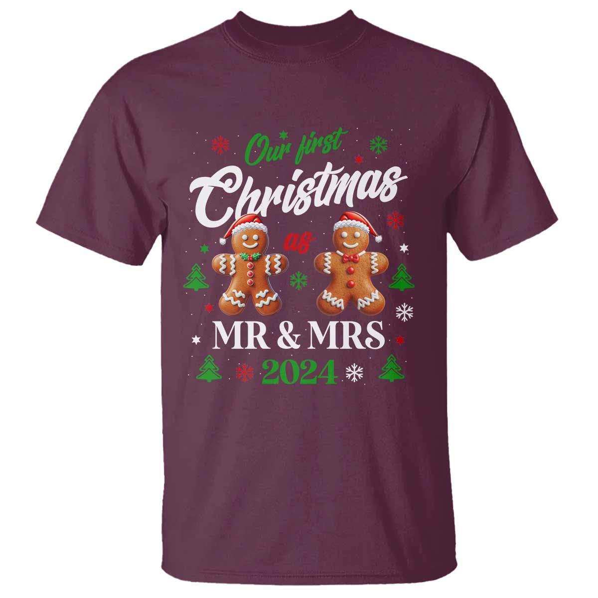 Our First Christmas As Mr Mrs 2024 T Shirt Cute Gingerbread Couple - Wonder Print Shop