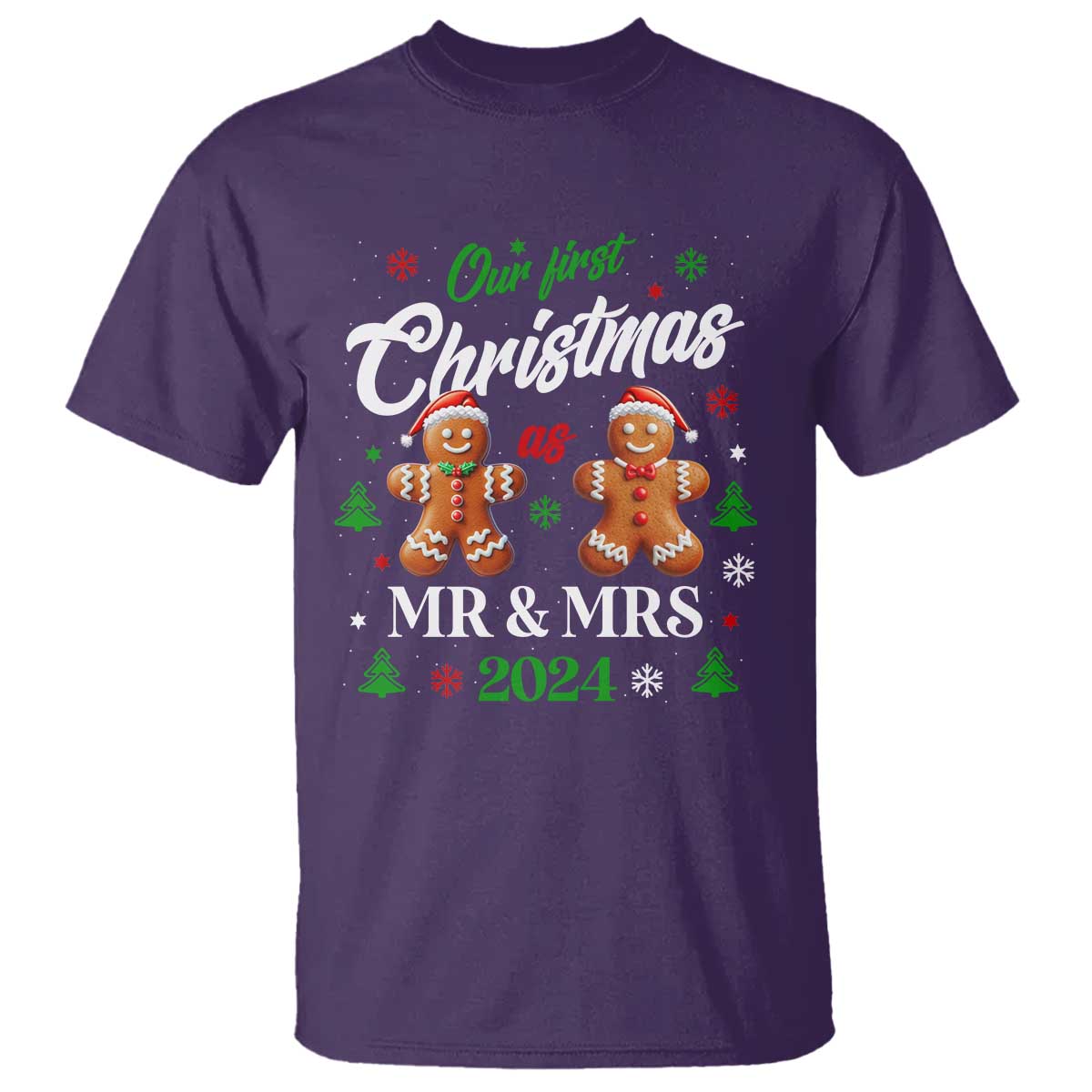 Our First Christmas As Mr Mrs 2024 T Shirt Cute Gingerbread Couple - Wonder Print Shop