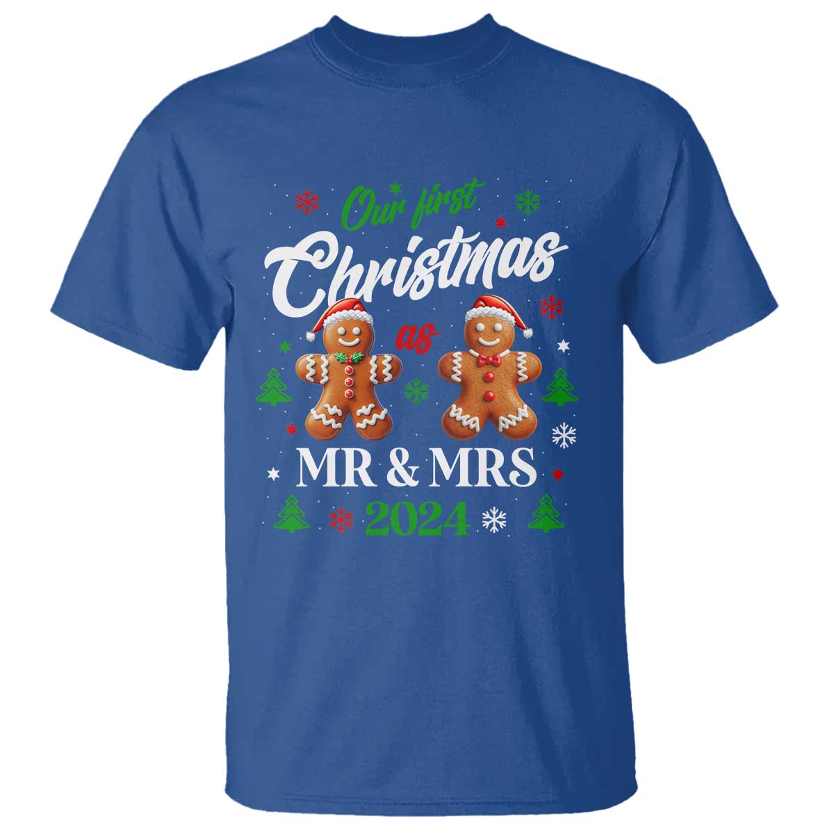 Our First Christmas As Mr Mrs 2024 T Shirt Cute Gingerbread Couple - Wonder Print Shop