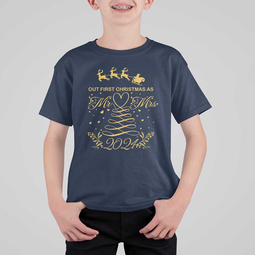 Our First Christmas As Mr Mrs 2024 Matching Couple T Shirt For Kid - Wonder Print Shop