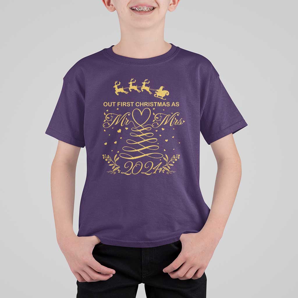 Our First Christmas As Mr Mrs 2024 Matching Couple T Shirt For Kid - Wonder Print Shop