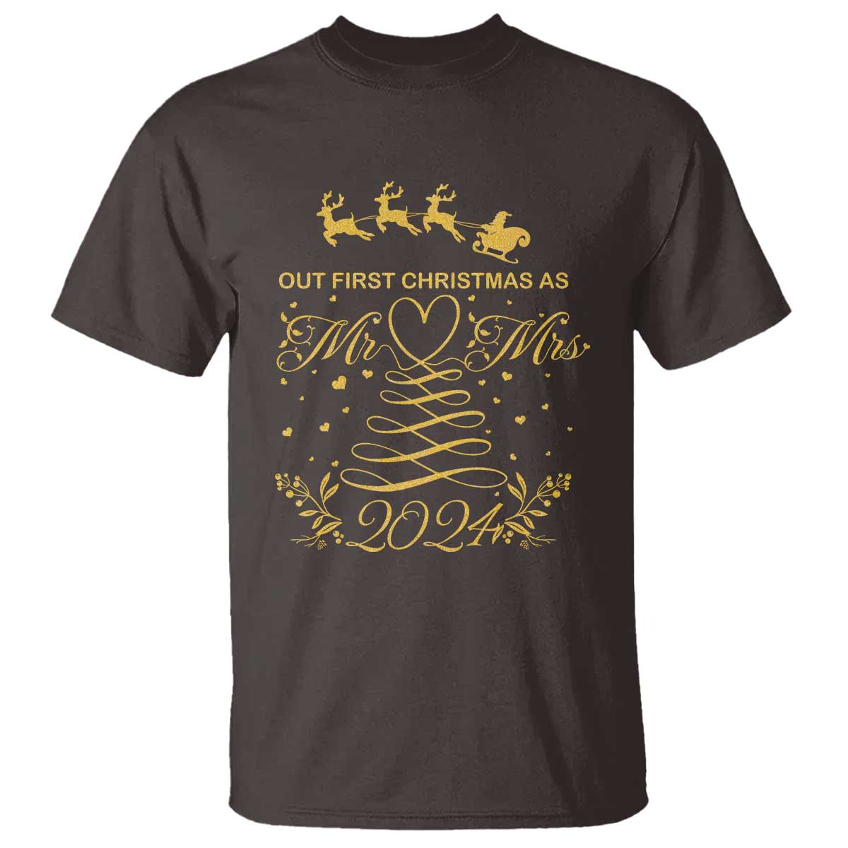 Our First Christmas As Mr Mrs 2024 Matching Couple T Shirt - Wonder Print Shop