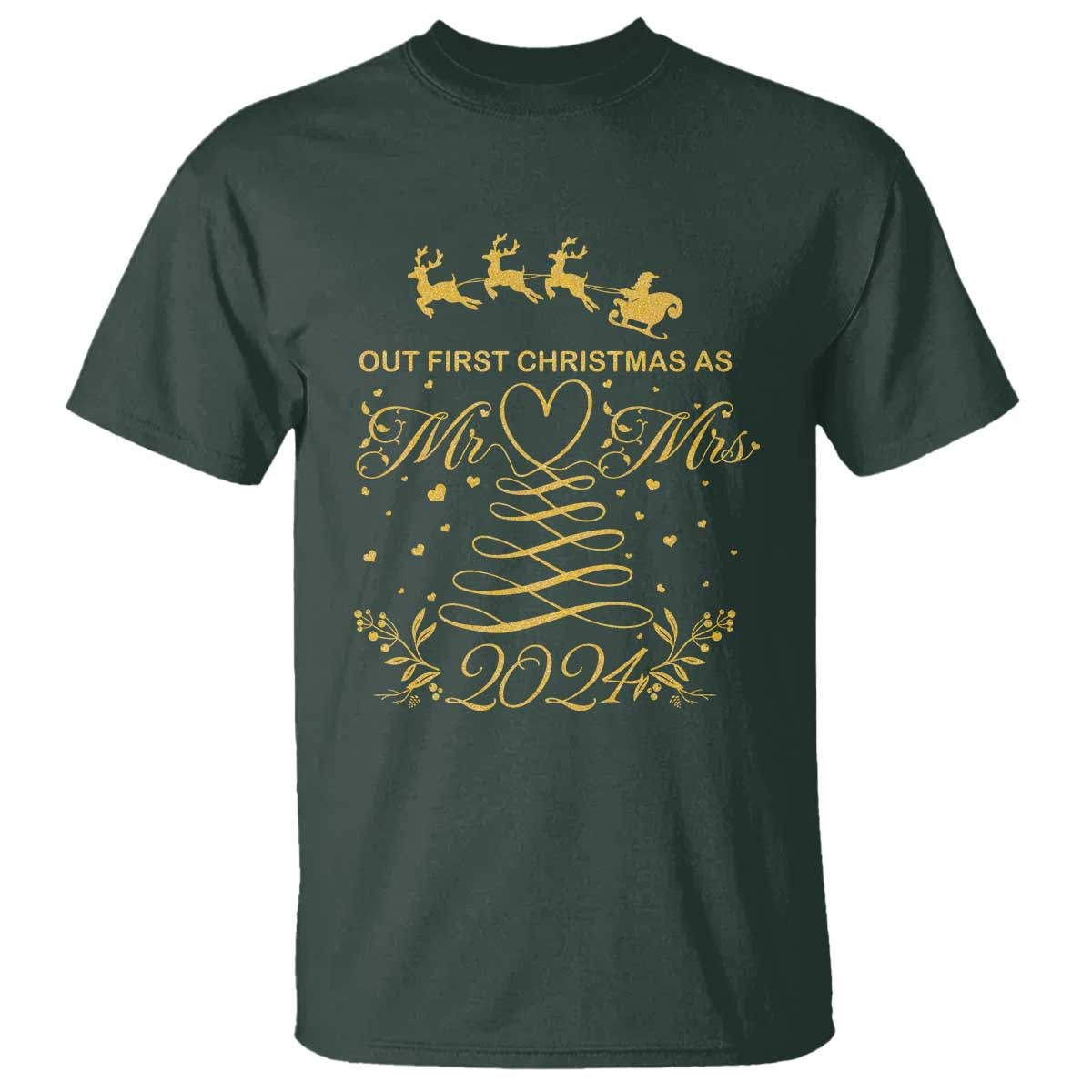 Our First Christmas As Mr Mrs 2024 Matching Couple T Shirt - Wonder Print Shop