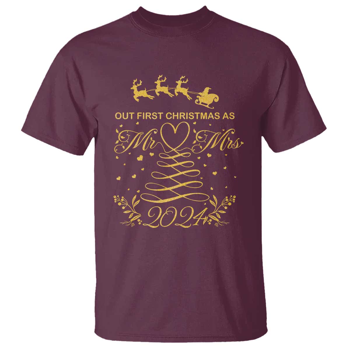 Our First Christmas As Mr Mrs 2024 Matching Couple T Shirt - Wonder Print Shop