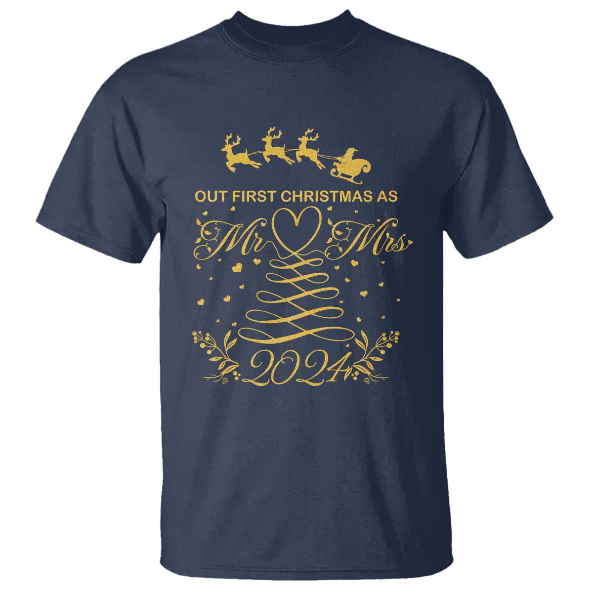 Our First Christmas As Mr Mrs 2024 Matching Couple T Shirt - Wonder Print Shop