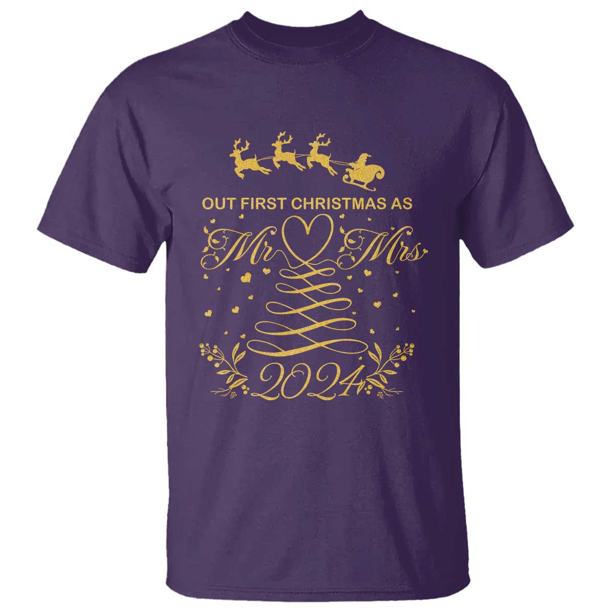 Our First Christmas As Mr Mrs 2024 Matching Couple T Shirt - Wonder Print Shop