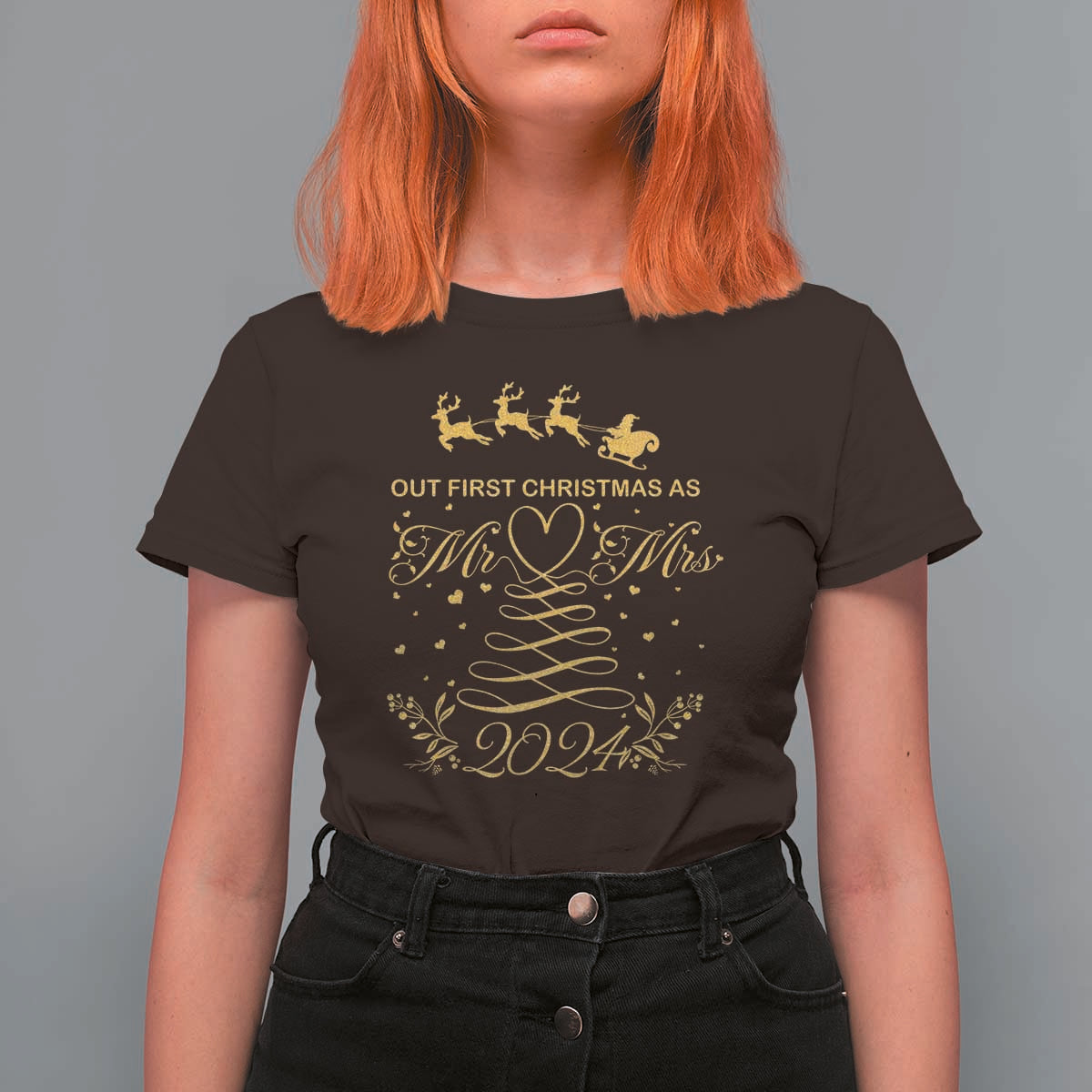 Our First Christmas As Mr Mrs 2024 Matching Couple T Shirt For Women - Wonder Print Shop