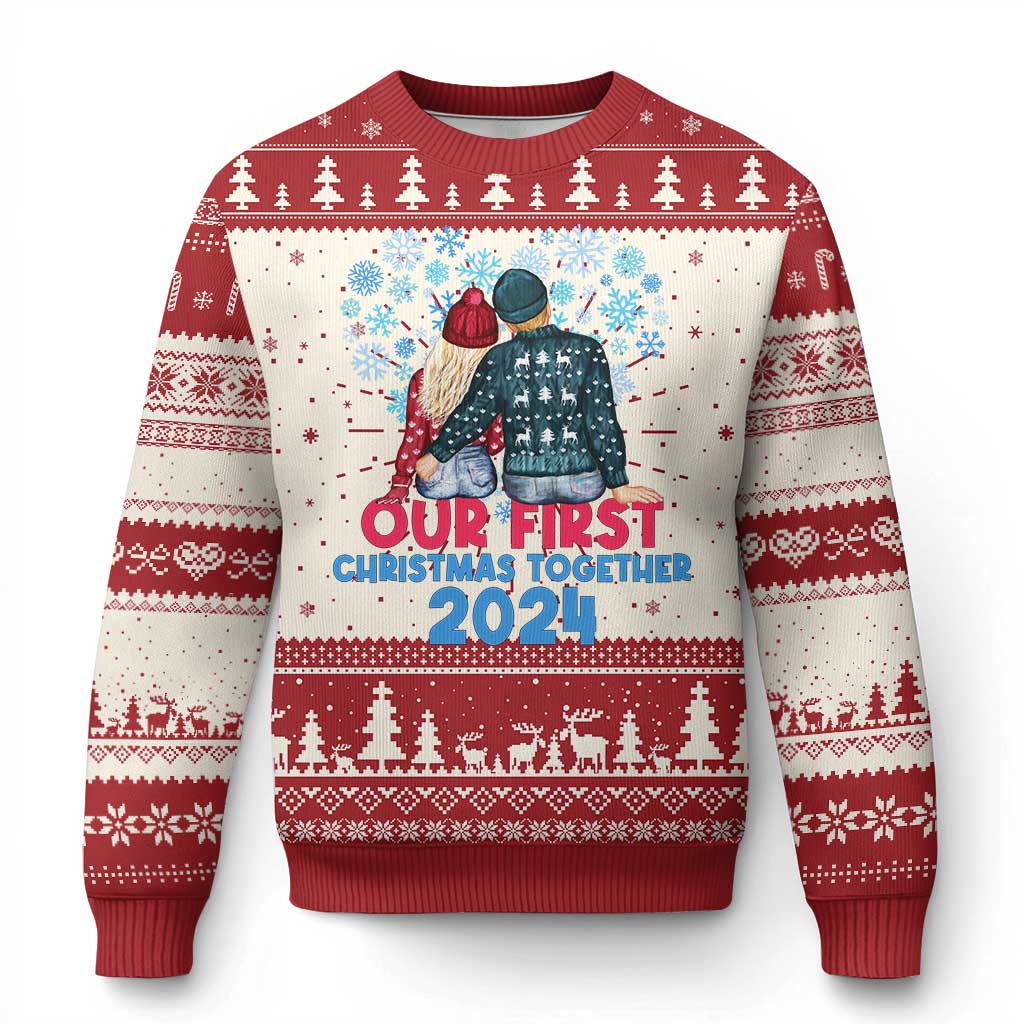 Our First Christmas Together 2024 Ugly Christmas Sweater - Wonder Print Shop