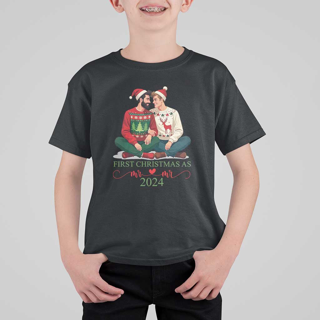 Our First Christmas As Mr Mr 2024 T Shirt For Kid LGBT Gay Couple Xmas - Wonder Print Shop