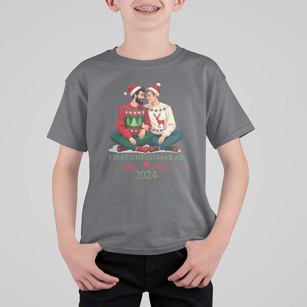 Our First Christmas As Mr Mr 2024 T Shirt For Kid LGBT Gay Couple Xmas - Wonder Print Shop