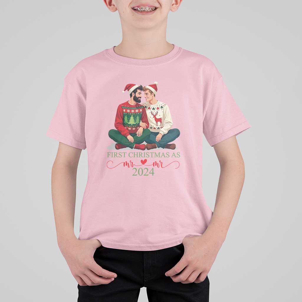 Our First Christmas As Mr Mr 2024 T Shirt For Kid LGBT Gay Couple Xmas - Wonder Print Shop