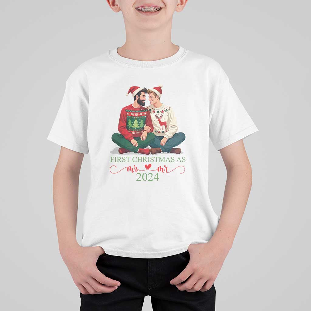Our First Christmas As Mr Mr 2024 T Shirt For Kid LGBT Gay Couple Xmas - Wonder Print Shop