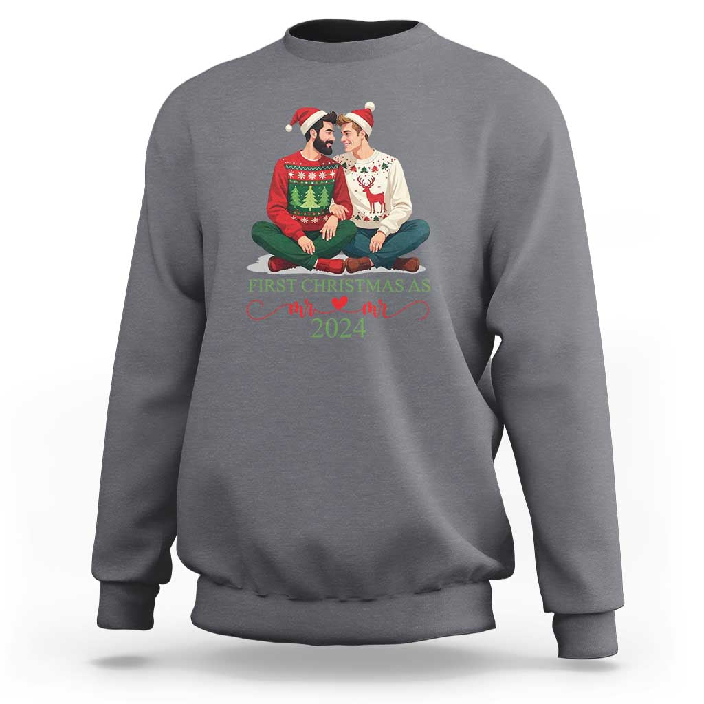Our First Christmas As Mr Mr 2024 Sweatshirt LGBT Gay Couple Xmas - Wonder Print Shop