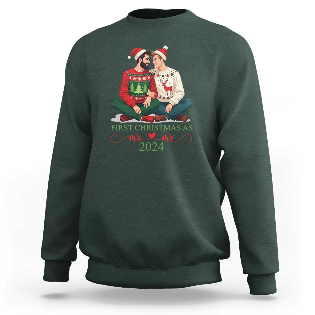 Our First Christmas As Mr Mr 2024 Sweatshirt LGBT Gay Couple Xmas - Wonder Print Shop