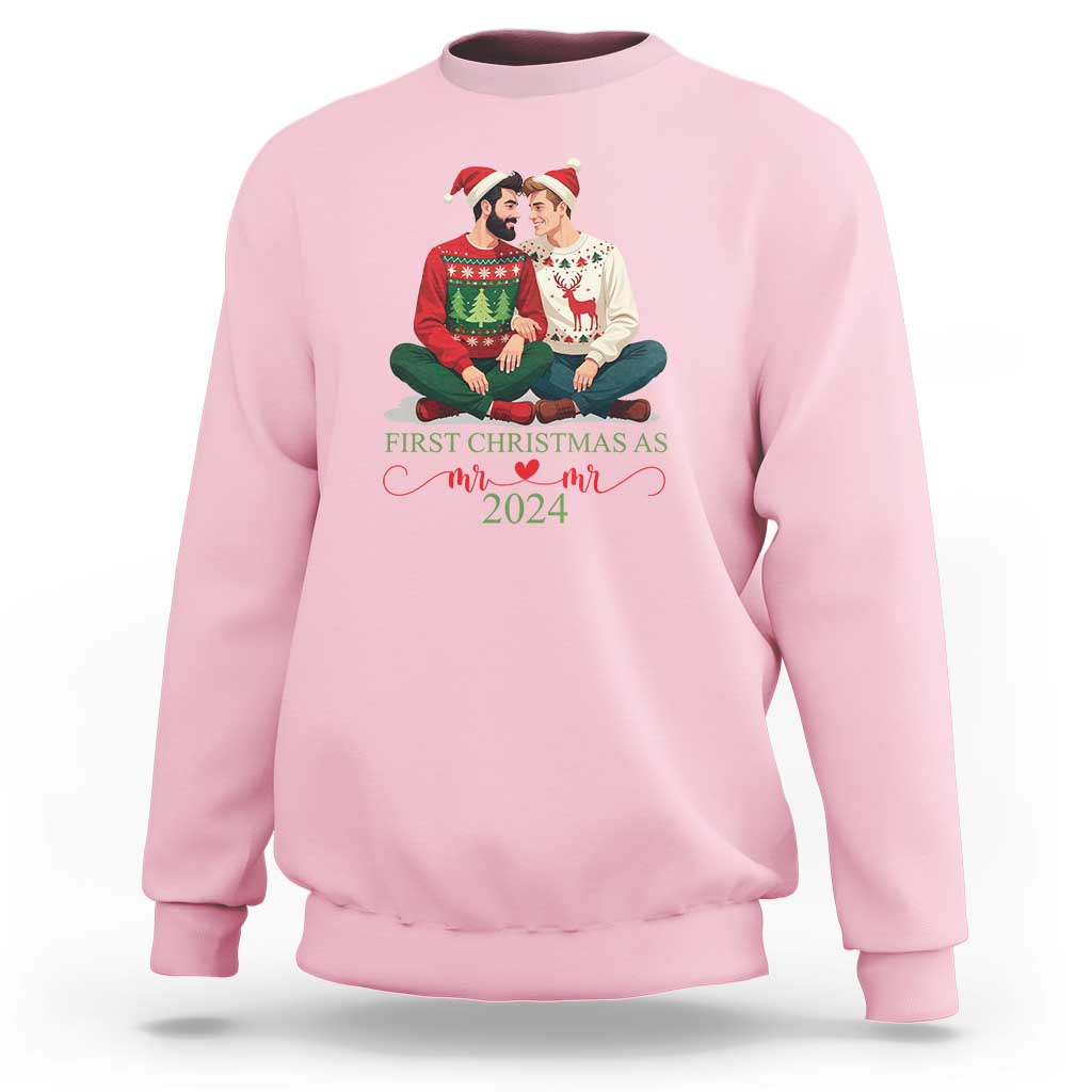 Our First Christmas As Mr Mr 2024 Sweatshirt LGBT Gay Couple Xmas - Wonder Print Shop