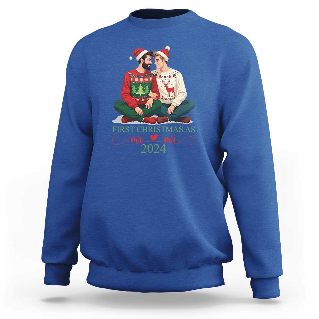 Our First Christmas As Mr Mr 2024 Sweatshirt LGBT Gay Couple Xmas - Wonder Print Shop