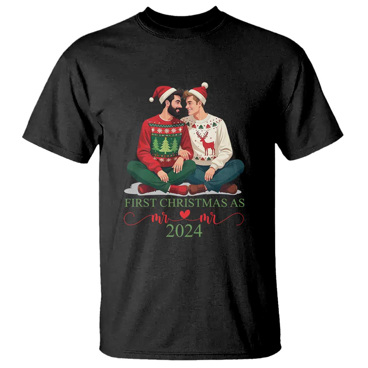 Our First Christmas As Mr Mr 2024 T Shirt LGBT Gay Couple Xmas - Wonder Print Shop