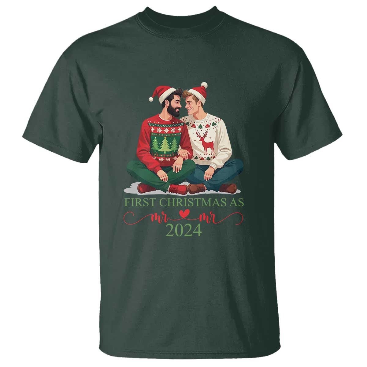Our First Christmas As Mr Mr 2024 T Shirt LGBT Gay Couple Xmas - Wonder Print Shop