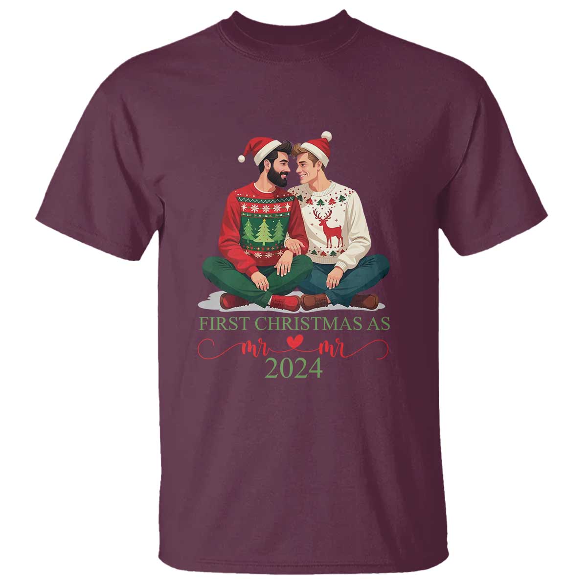 Our First Christmas As Mr Mr 2024 T Shirt LGBT Gay Couple Xmas - Wonder Print Shop
