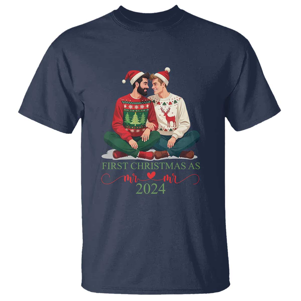 Our First Christmas As Mr Mr 2024 T Shirt LGBT Gay Couple Xmas - Wonder Print Shop