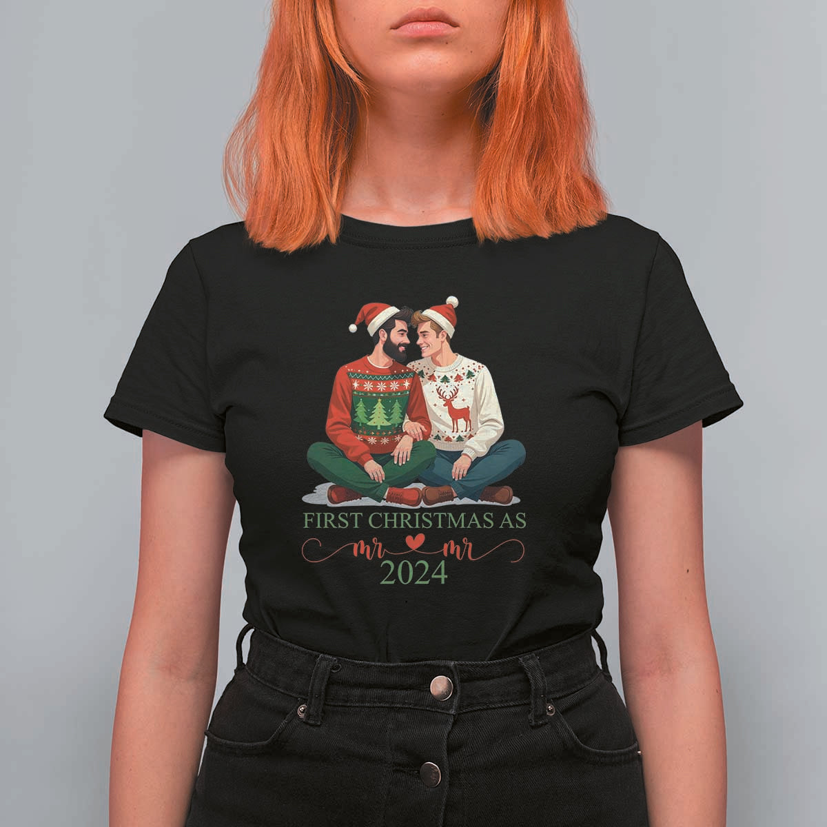 Our First Christmas As Mr Mr 2024 T Shirt For Women LGBT Gay Couple Xmas - Wonder Print Shop