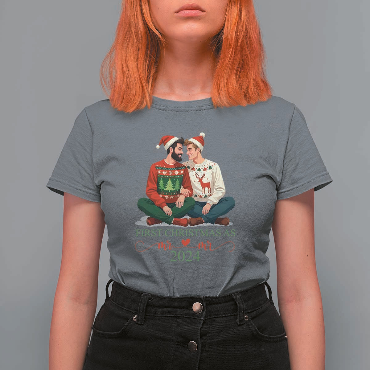 Our First Christmas As Mr Mr 2024 T Shirt For Women LGBT Gay Couple Xmas - Wonder Print Shop