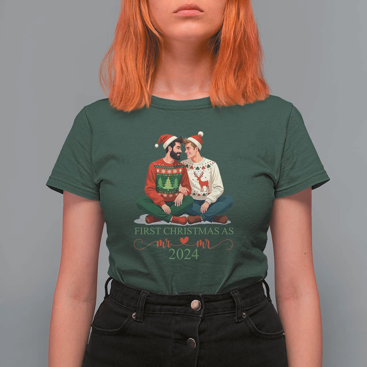 Our First Christmas As Mr Mr 2024 T Shirt For Women LGBT Gay Couple Xmas - Wonder Print Shop