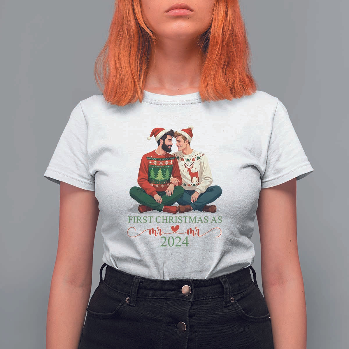 Our First Christmas As Mr Mr 2024 T Shirt For Women LGBT Gay Couple Xmas - Wonder Print Shop