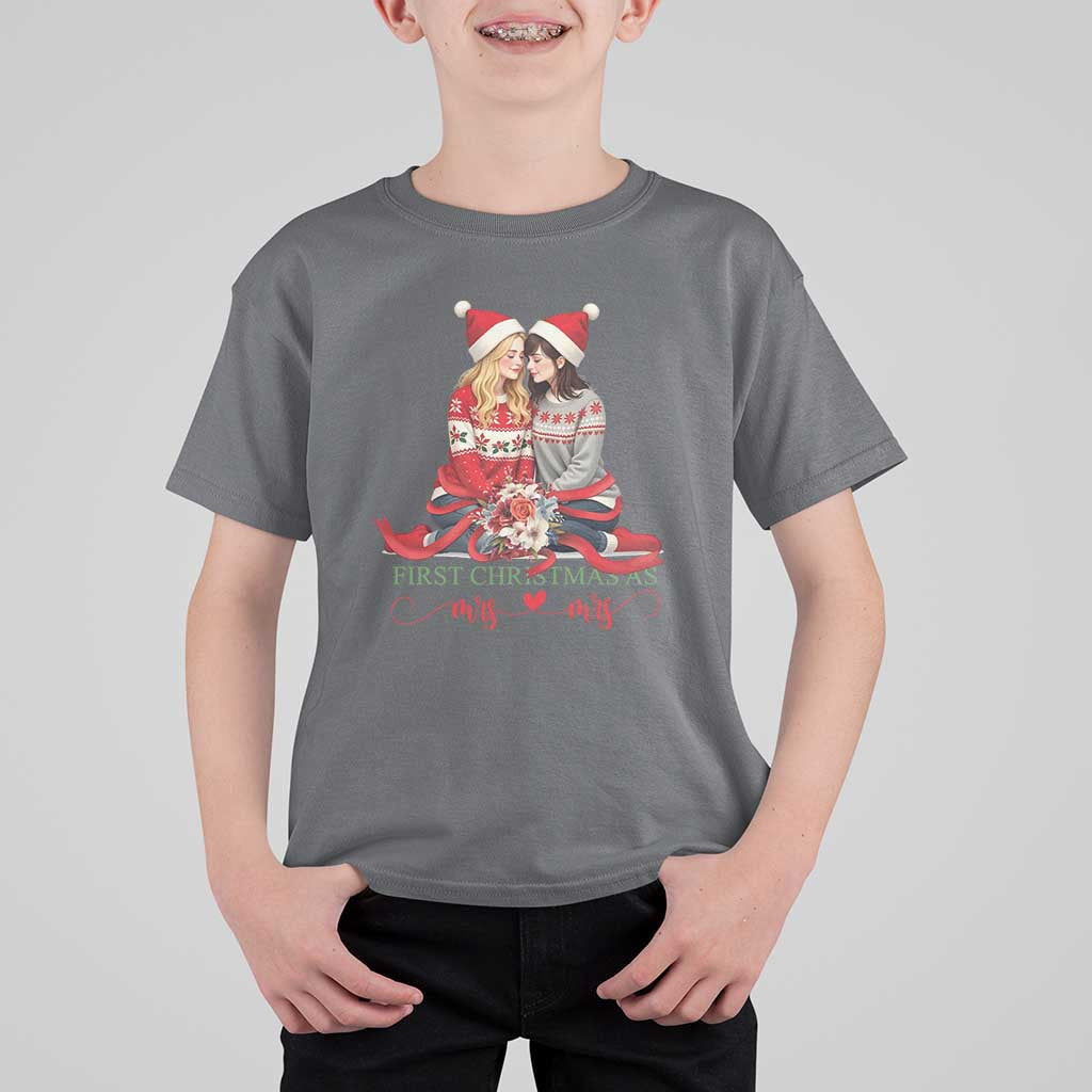 Our First Christmas As Mrs Mrs T Shirt For Kid LGBT Les Couple Xmas - Wonder Print Shop