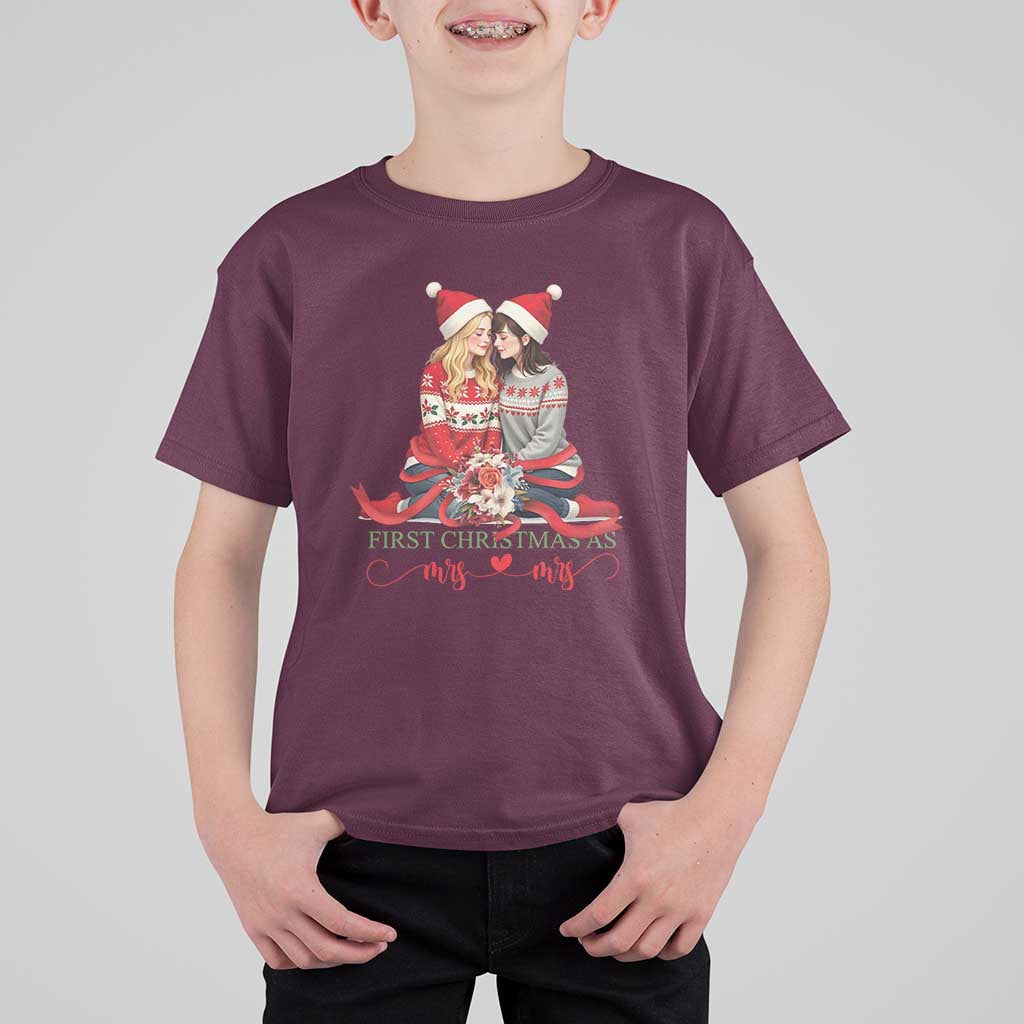 Our First Christmas As Mrs Mrs T Shirt For Kid LGBT Les Couple Xmas - Wonder Print Shop
