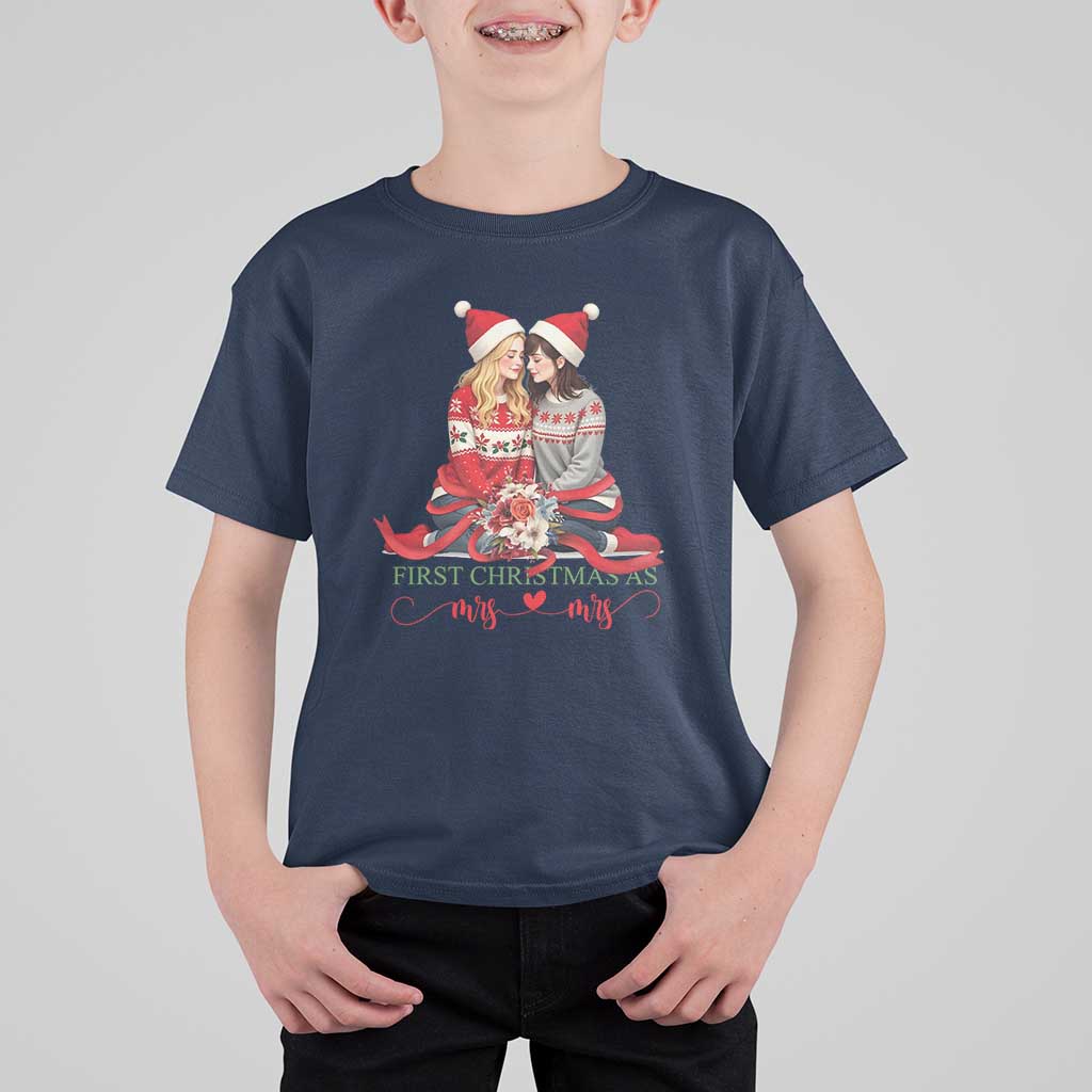 Our First Christmas As Mrs Mrs T Shirt For Kid LGBT Les Couple Xmas - Wonder Print Shop