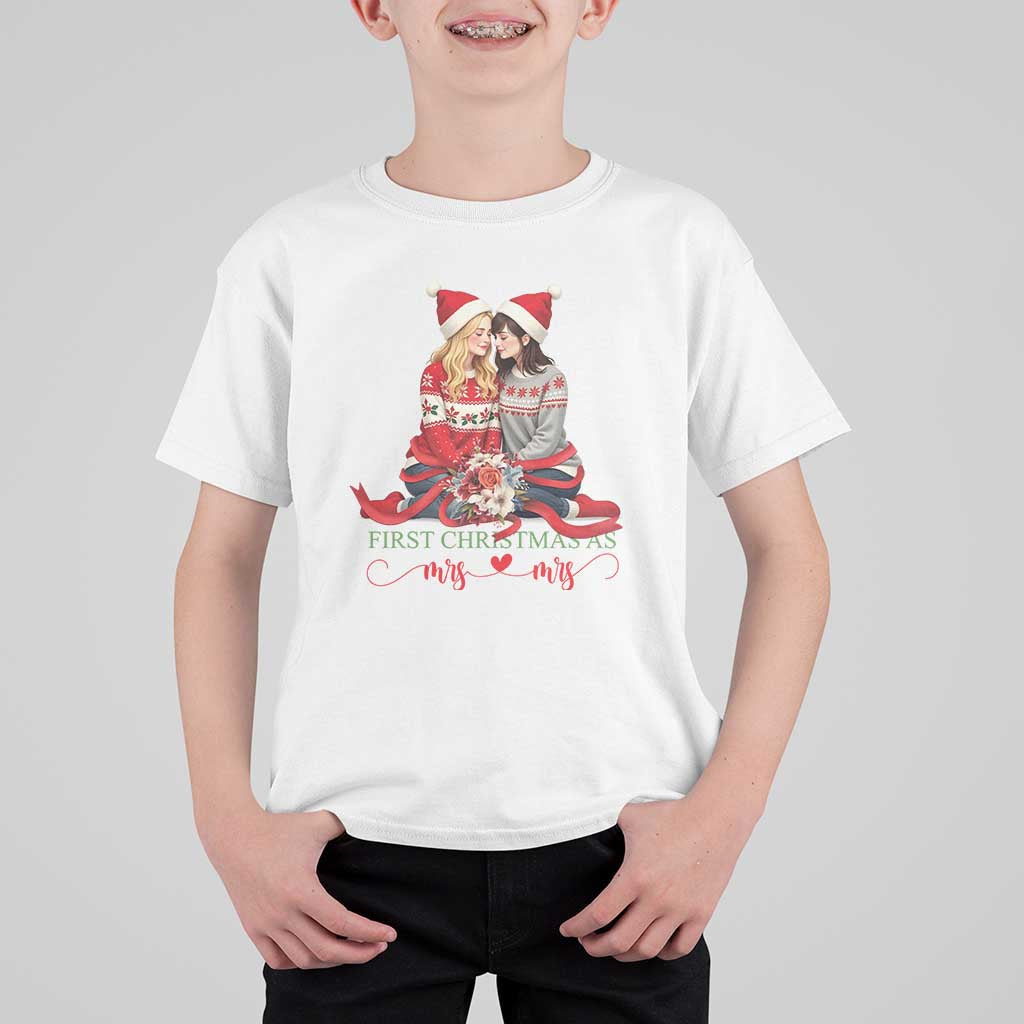 Our First Christmas As Mrs Mrs T Shirt For Kid LGBT Les Couple Xmas - Wonder Print Shop