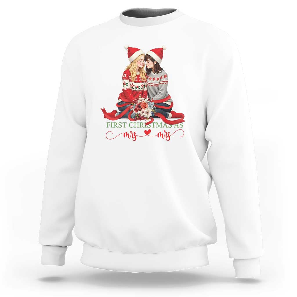 Our First Christmas As Mrs Mrs Sweatshirt LGBT Les Couple Xmas - Wonder Print Shop