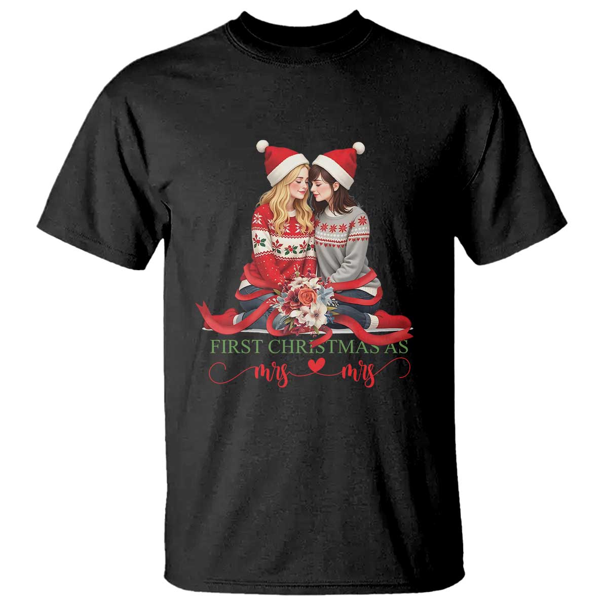 Our First Christmas As Mrs Mrs T Shirt LGBT Les Couple Xmas - Wonder Print Shop