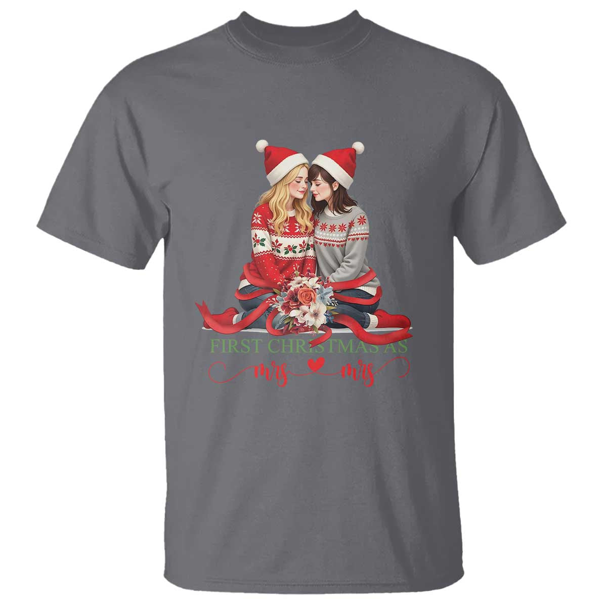 Our First Christmas As Mrs Mrs T Shirt LGBT Les Couple Xmas - Wonder Print Shop
