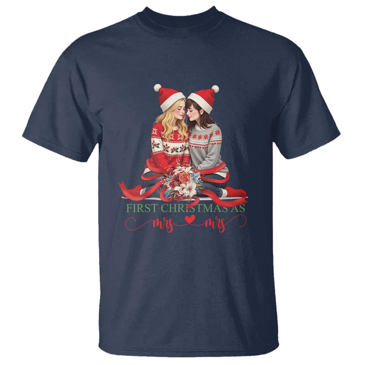 Our First Christmas As Mrs Mrs T Shirt LGBT Les Couple Xmas - Wonder Print Shop