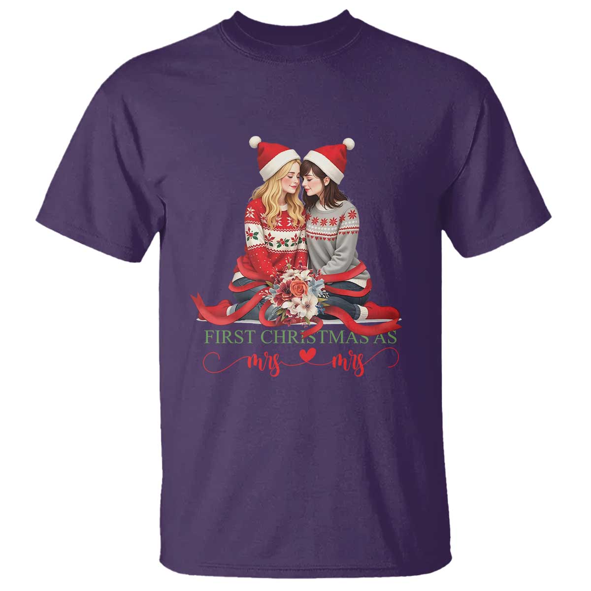 Our First Christmas As Mrs Mrs T Shirt LGBT Les Couple Xmas - Wonder Print Shop